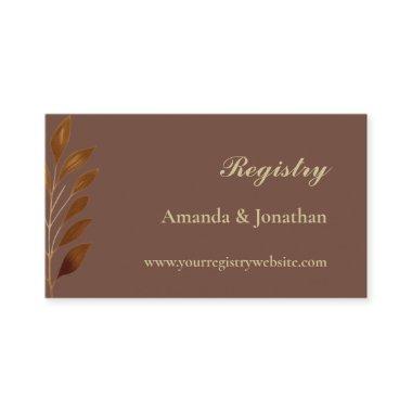 Coffee Brown and Gold Leaf Wedding QR Registry Enclosure