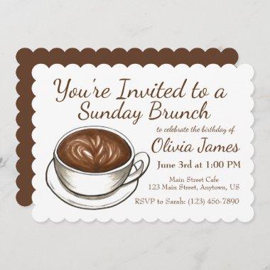 Coffee Latte Birthday Bridal Wedding Shower Brunch Invitations