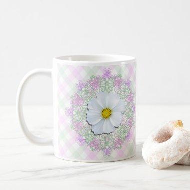 Coffee Mug - White Cosmos on Lace & Lattice