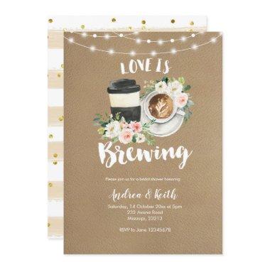 Coffee Rustic Kraft Love is Brewing Bridal Shower Invitations