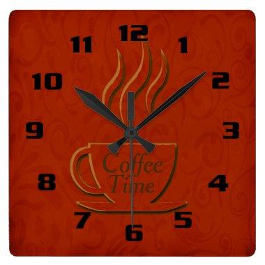 Coffee Time Beautiful Kitchen Square Wall Clock
