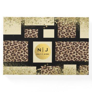 Color Block Cream Ivory Black & Leopard Cheetah Guest Book