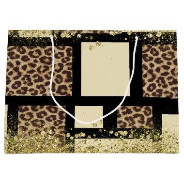 Color block Cream Ivory Black & Leopard Cheetah Large Gift Bag