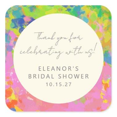 Colorful Abstract Bridal Shower Custom Thank You Square Sticker