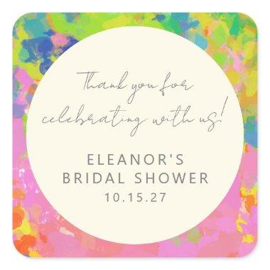 Colorful Abstract Bridal Shower Custom Thank You Square Sticker