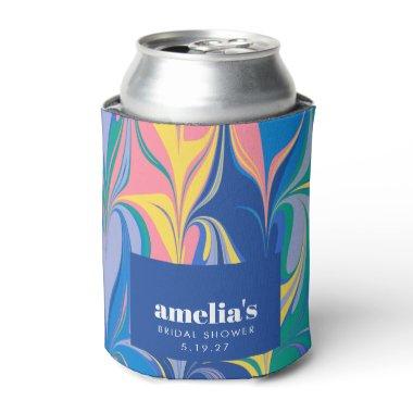 Colorful Abstract Marble Blue Custom Bridal Shower Can Cooler