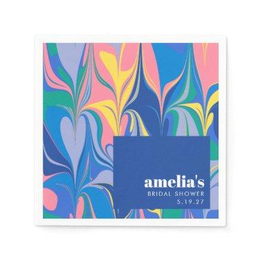 Colorful Abstract Marble Blue Custom Bridal Shower Napkins