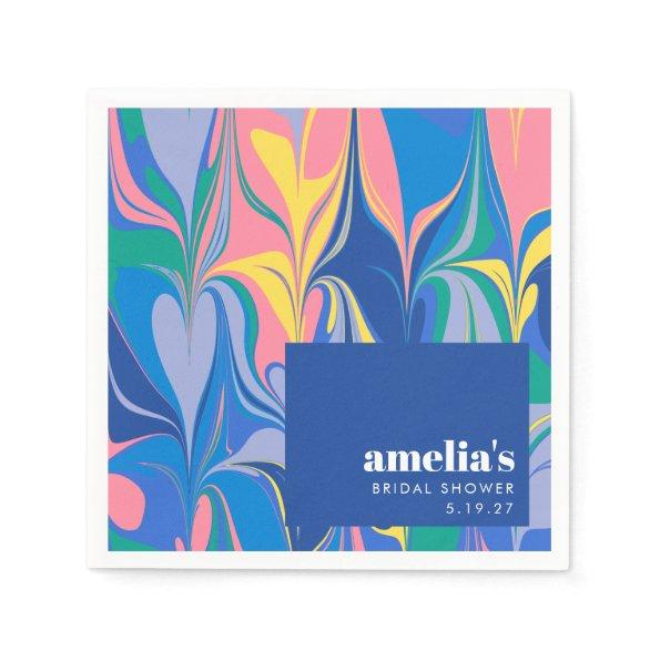 Colorful Abstract Marble Blue Custom  Napkins
