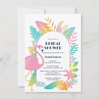 Colorful and Tropical Pink Flamingo Bridal Shower Invitations