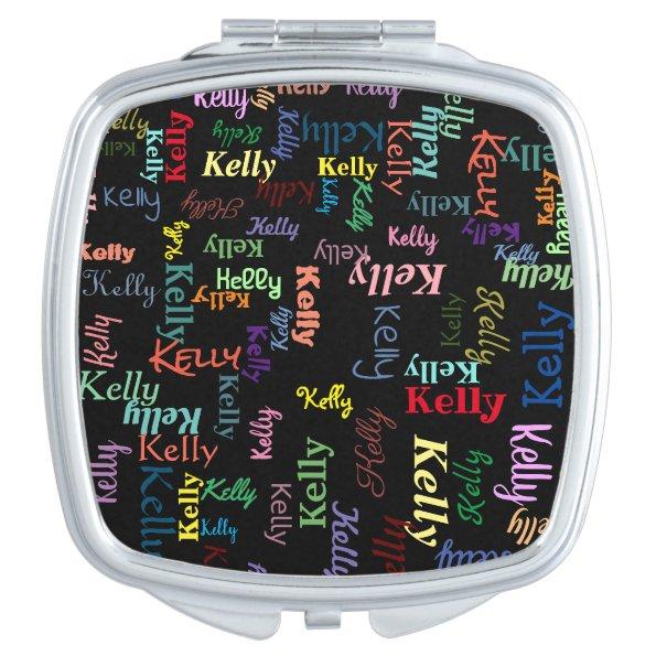 Colorful Black Monogrammed First Name Fun Cute Compact Mirror
