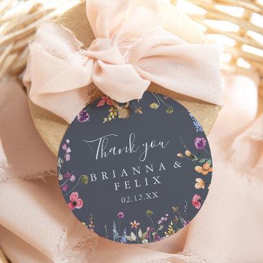 Colorful Blue Wild Floral Thank You Wedding Favor Classic Round Sticker