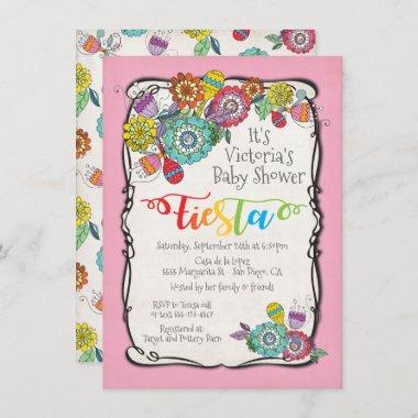 Colorful Boho Floral Mexican Fiesta Baby Shower Invitations