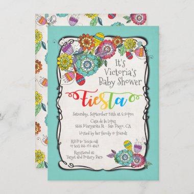 Colorful Boho Floral Mexican Fiesta Baby Shower Invitations