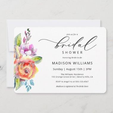 Colorful Boho Floral Watercolor Bridal Shower Invitations