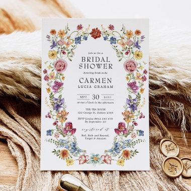 Colorful Boho Garden Flowers Bridal Shower Invitations