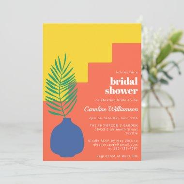 Colorful Boho Orange Botanical Art Bridal Shower Invitations
