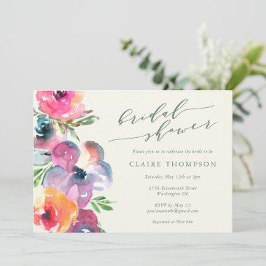 Colorful Boho Watercolor Flowers Bridal Shower Invitations