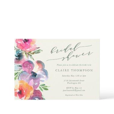 Colorful Boho Watercolor Flowers Bridal Shower Invitations