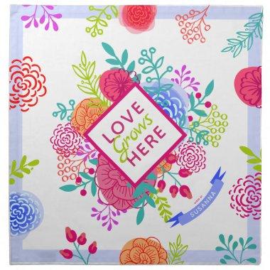Colorful Bold Spring Floral Sketch Dough Cover & C Cloth Napkin