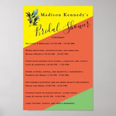 Colorful Bridal Shower Itinerary Plan Blue Floral Poster
