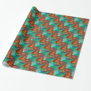 COLORFUL BUTTERFLIES IN RED ,GOLD YELLOW ,BLUE WRAPPING PAPER