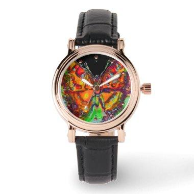 COLORFUL BUTTERFLY RED ,GOLD YELLOW BLACK WATCH