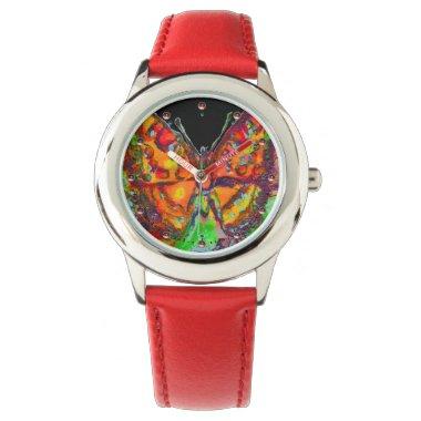COLORFUL BUTTERFLY RED ,GOLD YELLOW BLACK WATCH