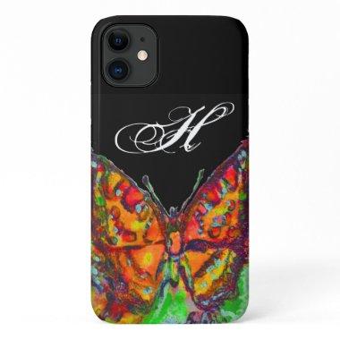 COLORFUL BUTTERFLY RED GOLD YELLOW MONOGRAM Black iPhone 11 Case