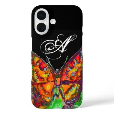 COLORFUL BUTTERFLY RED GOLD YELLOW MONOGRAM Black iPhone 16 Case