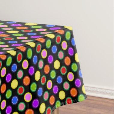 Colorful Candy Fruit Oversized Polka Dots on Black Tablecloth