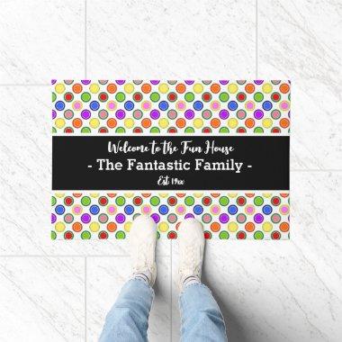 Colorful Candy Polka Dot on White Personalized Doormat