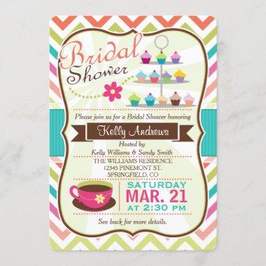 Colorful Chevron Cupcake, Tea Bridal Shower Invitations