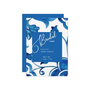 Colorful Cobalt Mediterranean Tile Bridal Shower Invitations