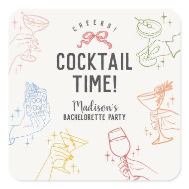 Colorful Cocktail Party Retro Bachelorette Envelop Square Sticker