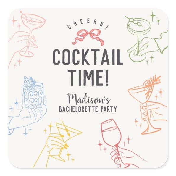 Colorful Cocktail Party Retro Bachelorette Envelop Square Sticker