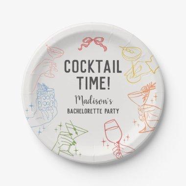 Colorful Cocktail Party Retro Bachelorette Party Paper Plates