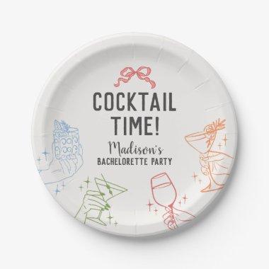 Colorful Cocktail Party Retro Bachelorette Party Paper Plates