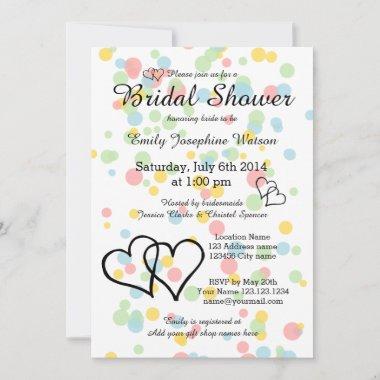 Colorful confetti dots bridal shower invitations