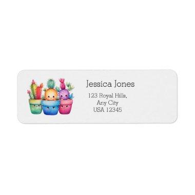 Colorful Cute Cactus Watercolor Succulent Address Label