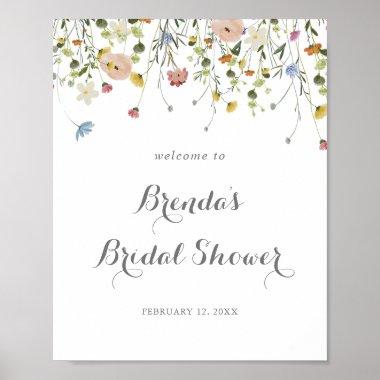 Colorful Dainty Wild Flowers Bridal Shower Welcome Poster