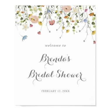 Colorful Dainty Wild Flowers Bridal Shower Welcome Poster