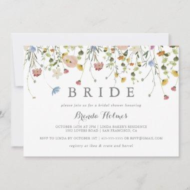 Colorful Dainty Wild Flowers Bride Bridal Shower Invitations