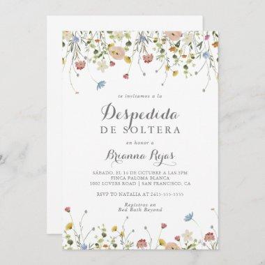 Colorful Dainty Wild Flowers Spanish Bridal Shower Invitations