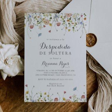 Colorful Dainty Wild Flowers Spanish Bridal Shower Invitations