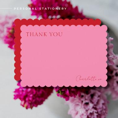 Colorful Elegant Pink and Red Scalloped Edge Thank You Invitations