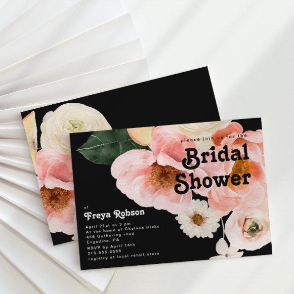 Colorful Floral | Black Horizontal Bridal Shower Invitations