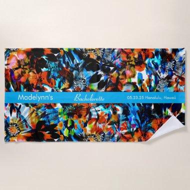 Colorful Floral Pattern Personalized Bachelorette Beach Towel