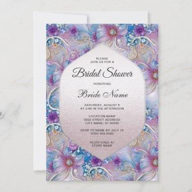 Colorful Floral Pearly Gems Bridal Shower Invitations