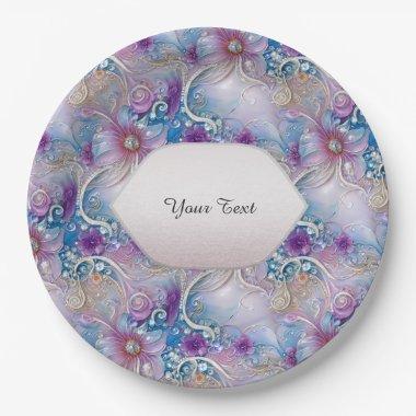 Colorful Floral Pearly Gems Paper Plate