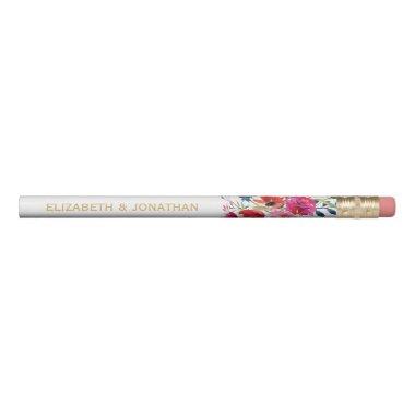 Colorful Floral Wedding Favor | Bride & Groom Pencil